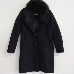Zara faux fur trim pea coat